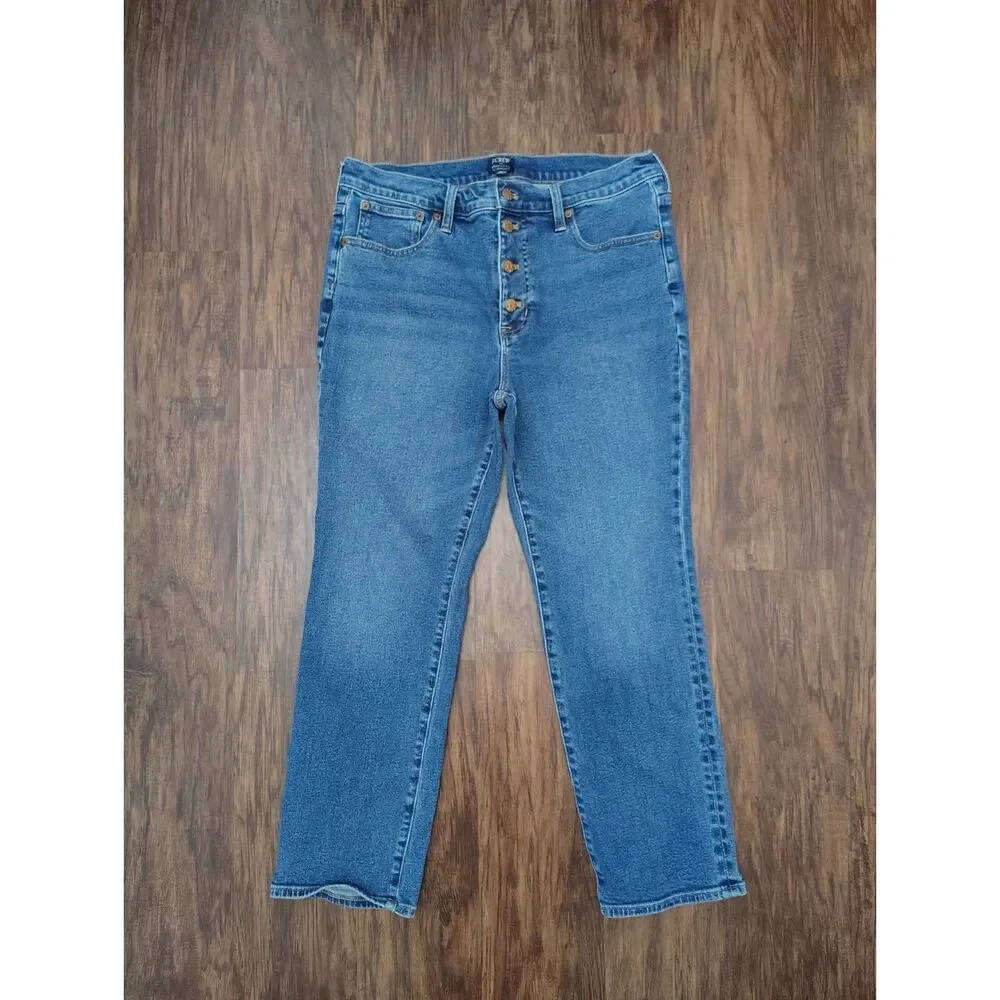 J.Crew Essential Straight Jeans Size 31 High Rise Button Fly Stretch Denim